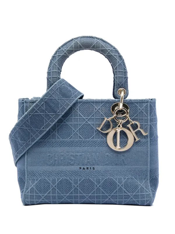 Dior Pre-owned 2020 Medium Canvas Cannage Lady D Lite Satchel in Blue