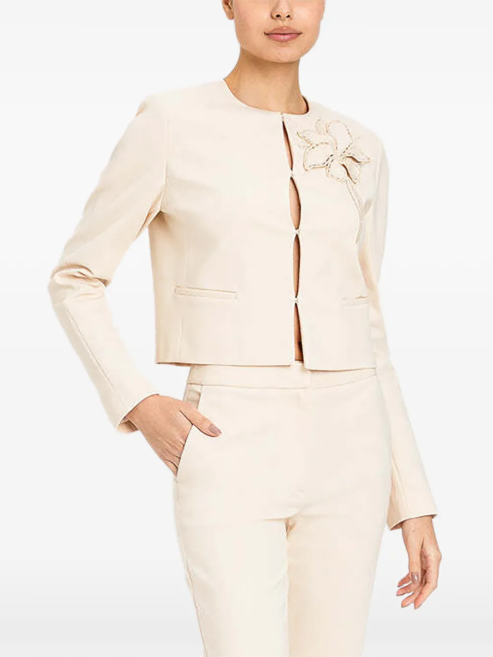 TWINSET floral-appliqué cropped jacket - Toni neutri