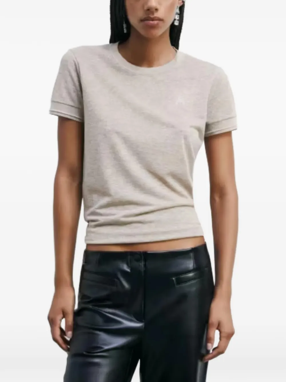 Patrizia Pepe lurex-detail logo-print T-shirt Beige