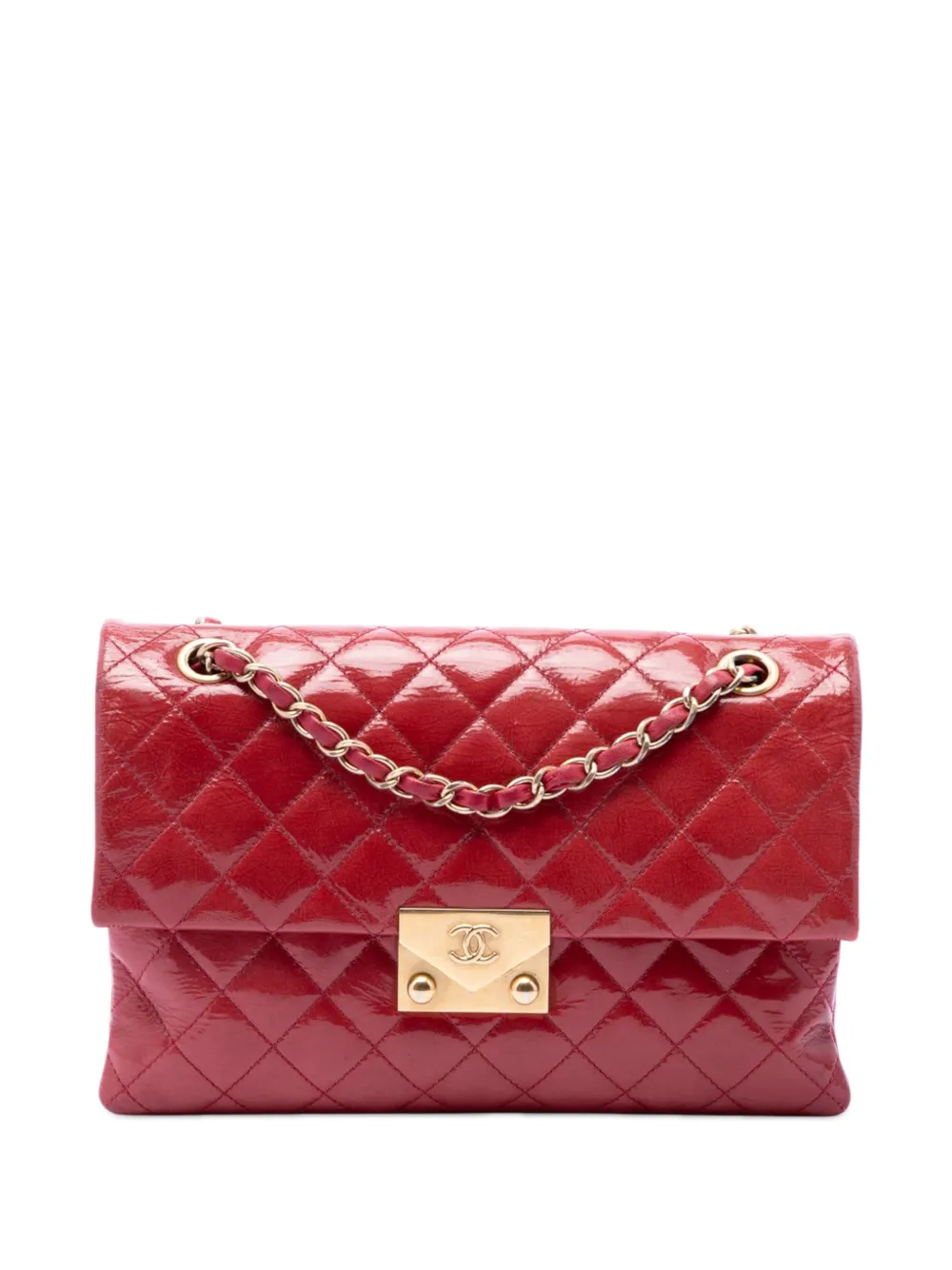 CHANEL Pre-Owned 2015-2016 Quilted Patent Goatskin Pagoda Accordion Flap shoulder bag - Red