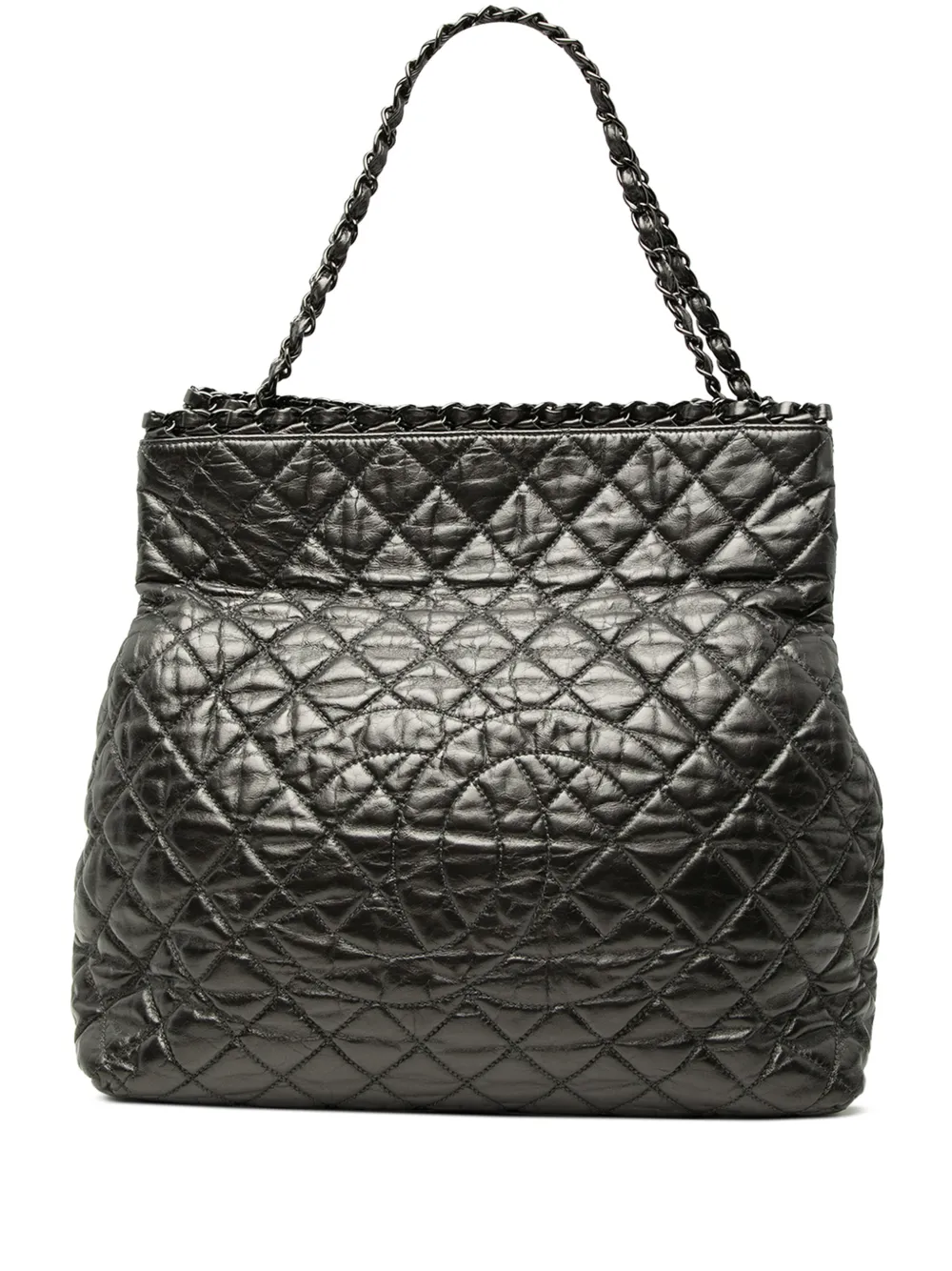 CHANEL Pre-Owned 2010-2011 Large Glazed Calfskin Quilted Chain Me tote bag - Black