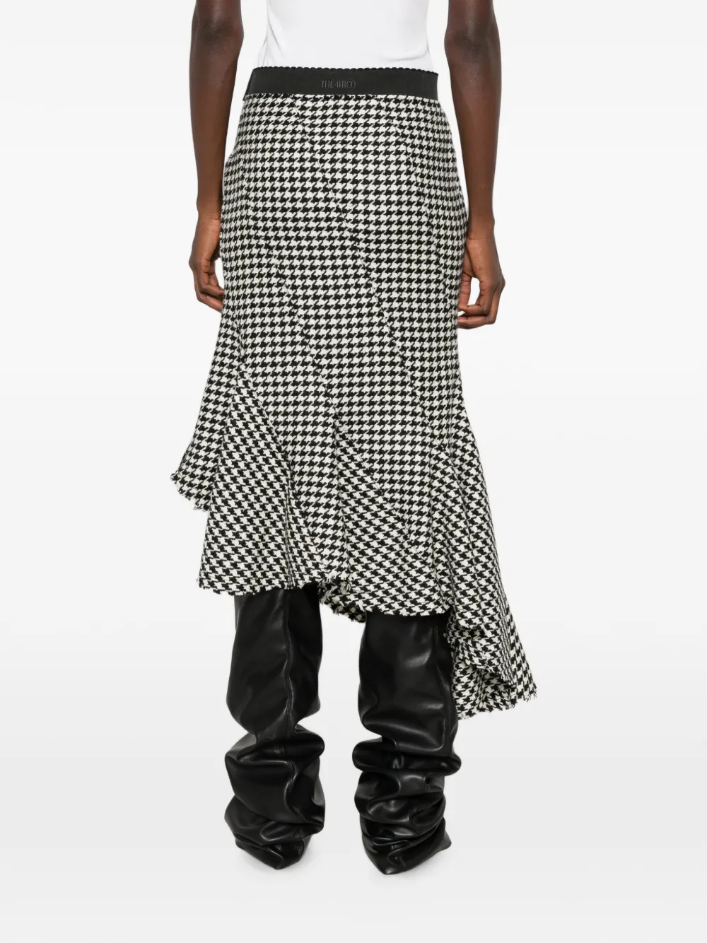 The Attico Midi-rok met pied-de-poule print en asymmetrische zoom Wit