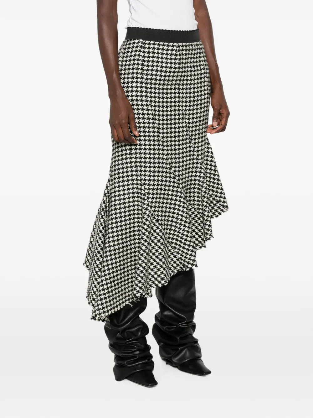 The Attico Midi-rok met pied-de-poule print en asymmetrische zoom Wit