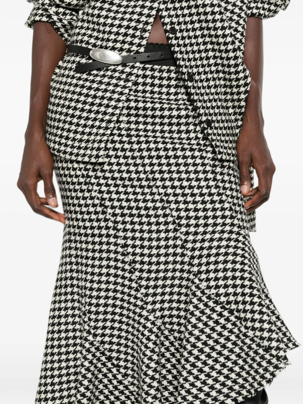 The Attico Midi-rok met pied-de-poule print en asymmetrische zoom Wit