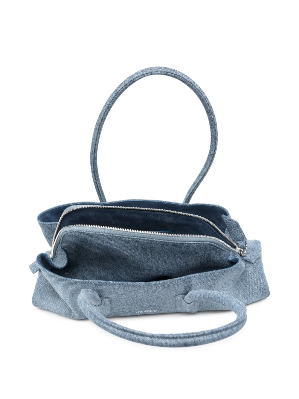 The Attico La Passeggiata Small Washed Denim Top Handle Bag in Blue, view 5