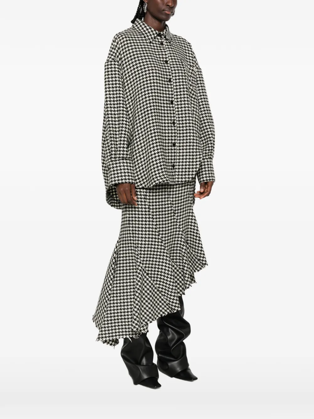 The Attico Shirtjack met pied-de-poule print en lange mouwen Wit