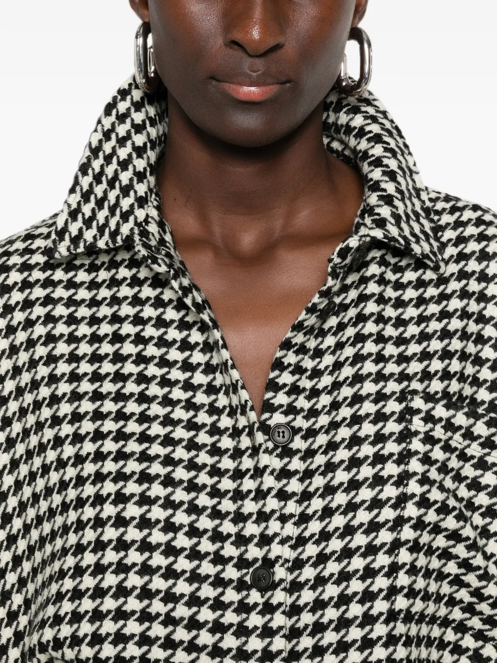 The Attico Shirtjack met pied-de-poule print en lange mouwen Wit