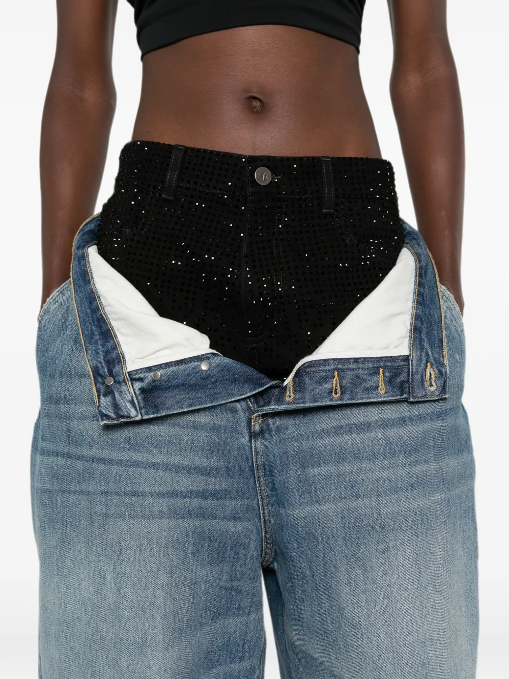 The Attico Jeans verfraaid met kristallen en gelaagd effect Blauw