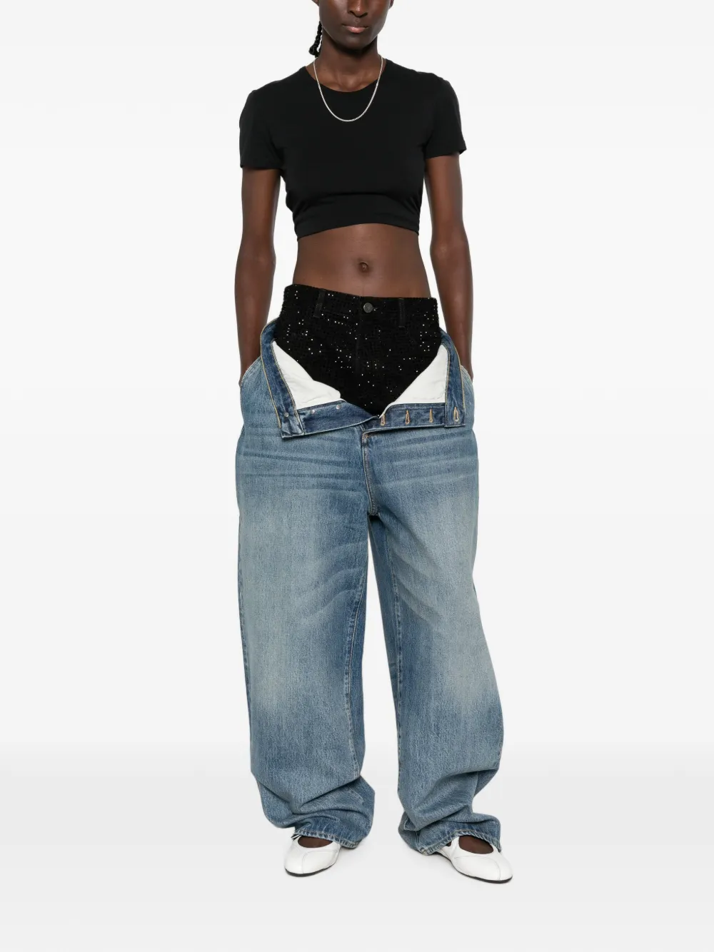 The Attico Jeans verfraaid met kristallen en gelaagd effect Blauw