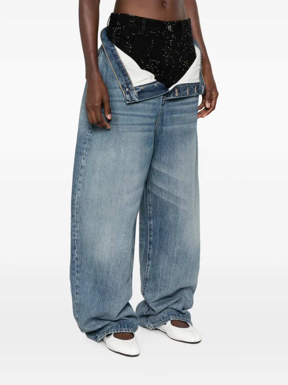 The Attico Jeans verfraaid met kristallen en gelaagd effect Blauw