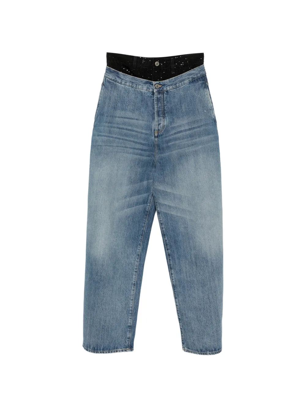 The Attico layered-effect crystal-embellished jeans - Blu