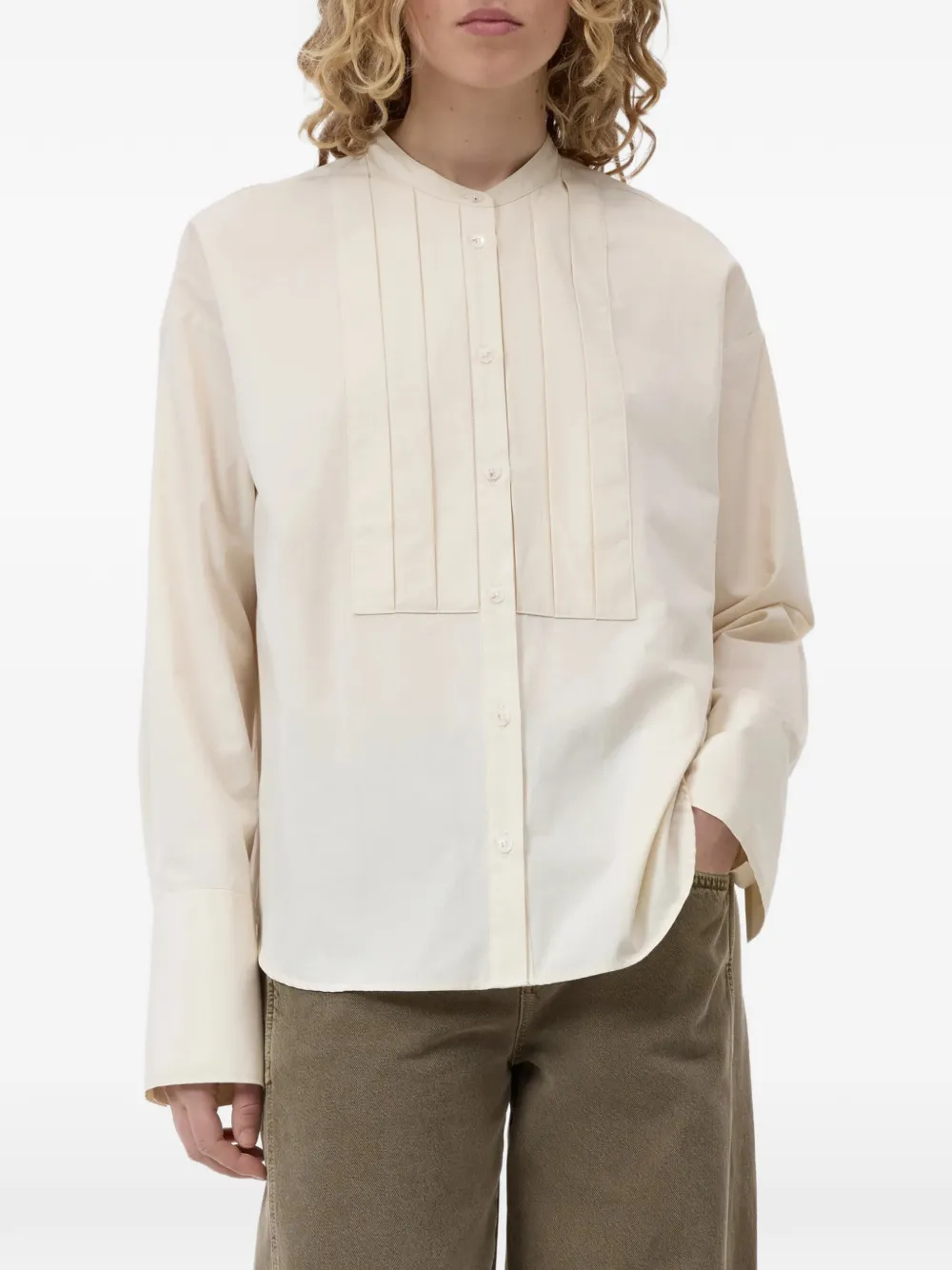 Closed Blouse met geplooide bies Beige
