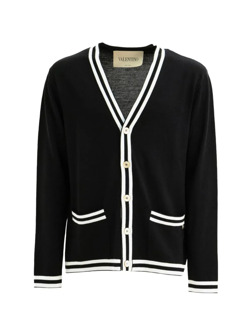 Valentino Garavani striped-trim wool cardigan - Nero