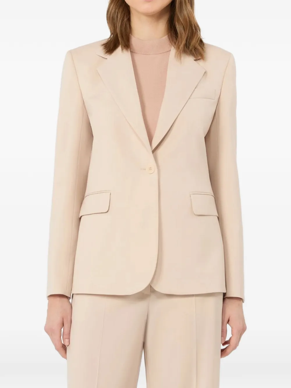 Weekend Max Mara WKDLAMINE jack met enkele rij knopen en puntige revers Beige