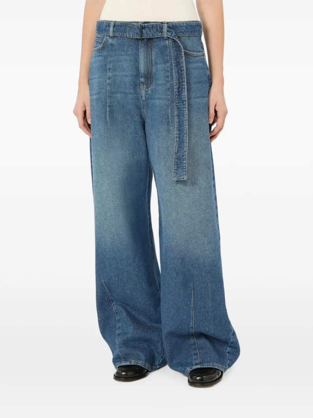 Weekend Max Mara Madia jeans met wijde pijpen en ceintuur Blauw