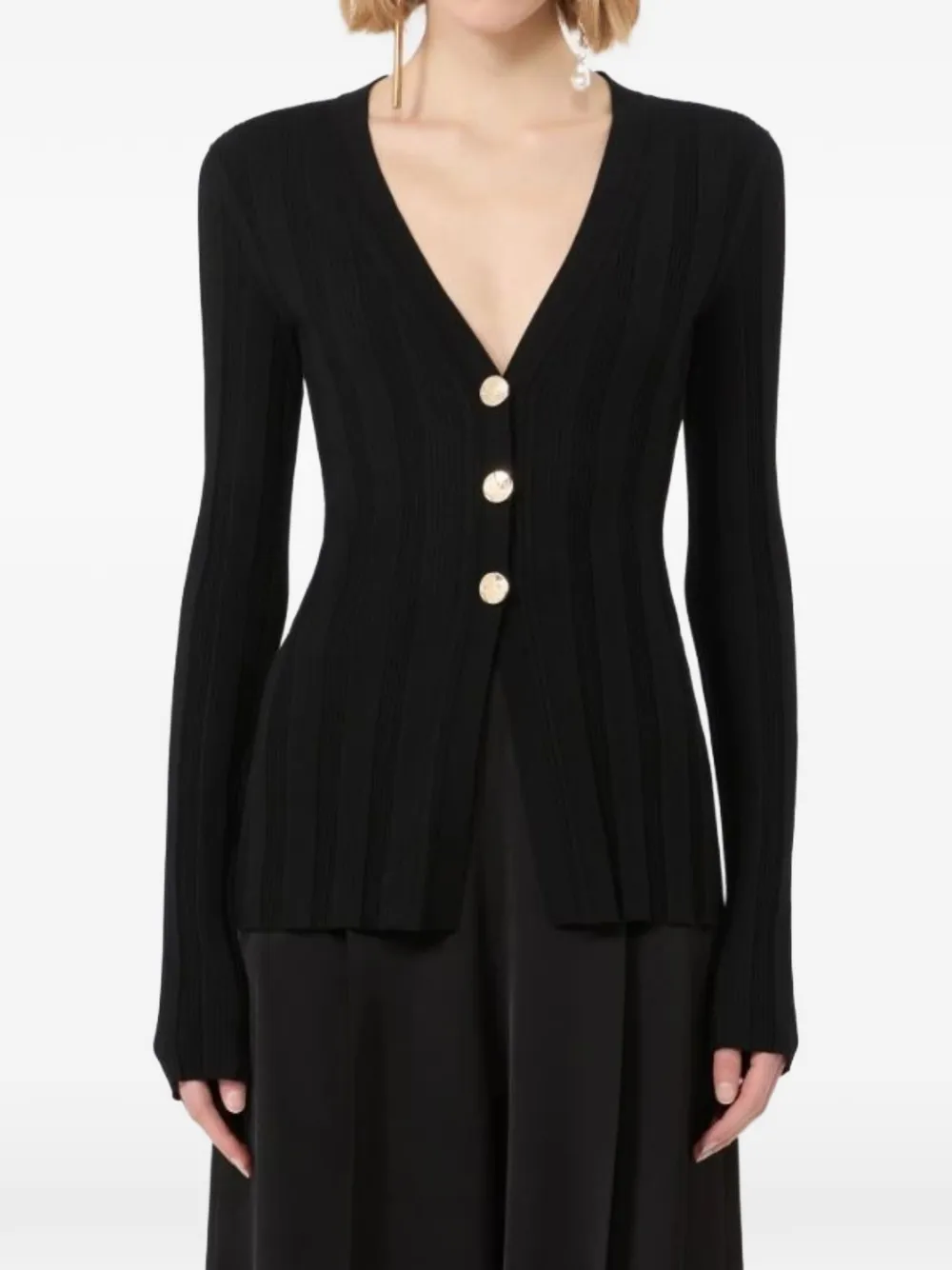 Sportmax Laser ribgebreid vest met V-hals Zwart
