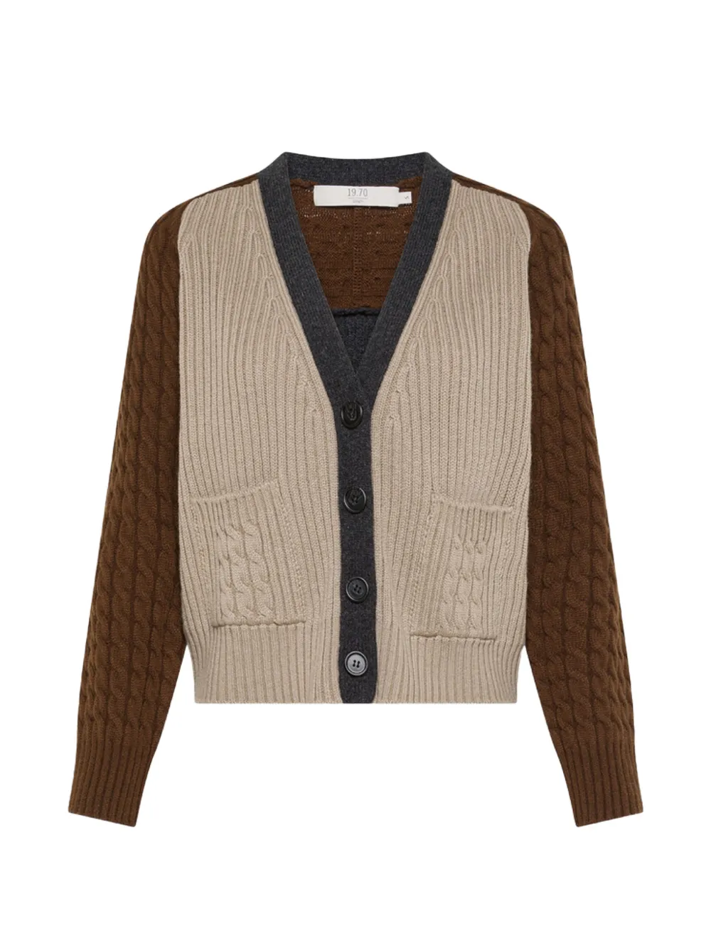 Seventy cable-knit colour-block cardigan - Tons neutres Seventy cable-knit colour-block cardigan - Tons neutres