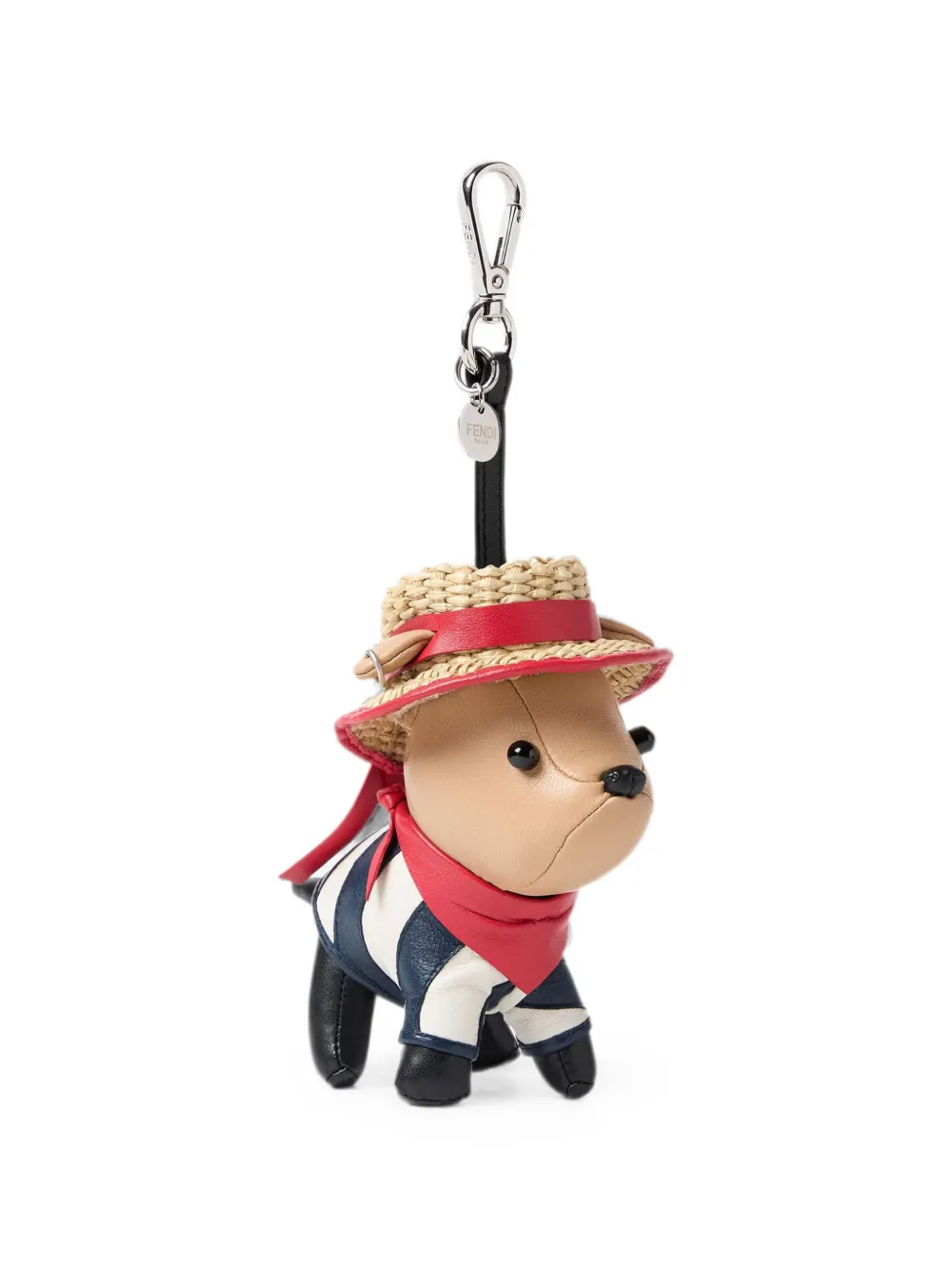 FENDI Ito leren sleutelhanger met hondenpatroon Beige