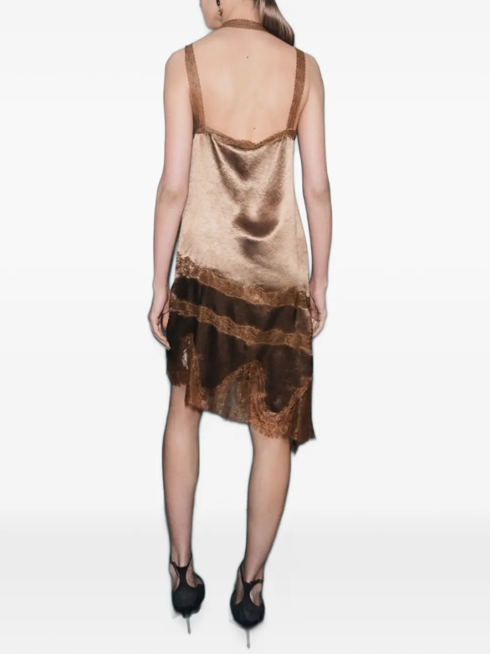 Marella Asymmetrische jurk met satijnen afwerking en kanten afwerking Bruin