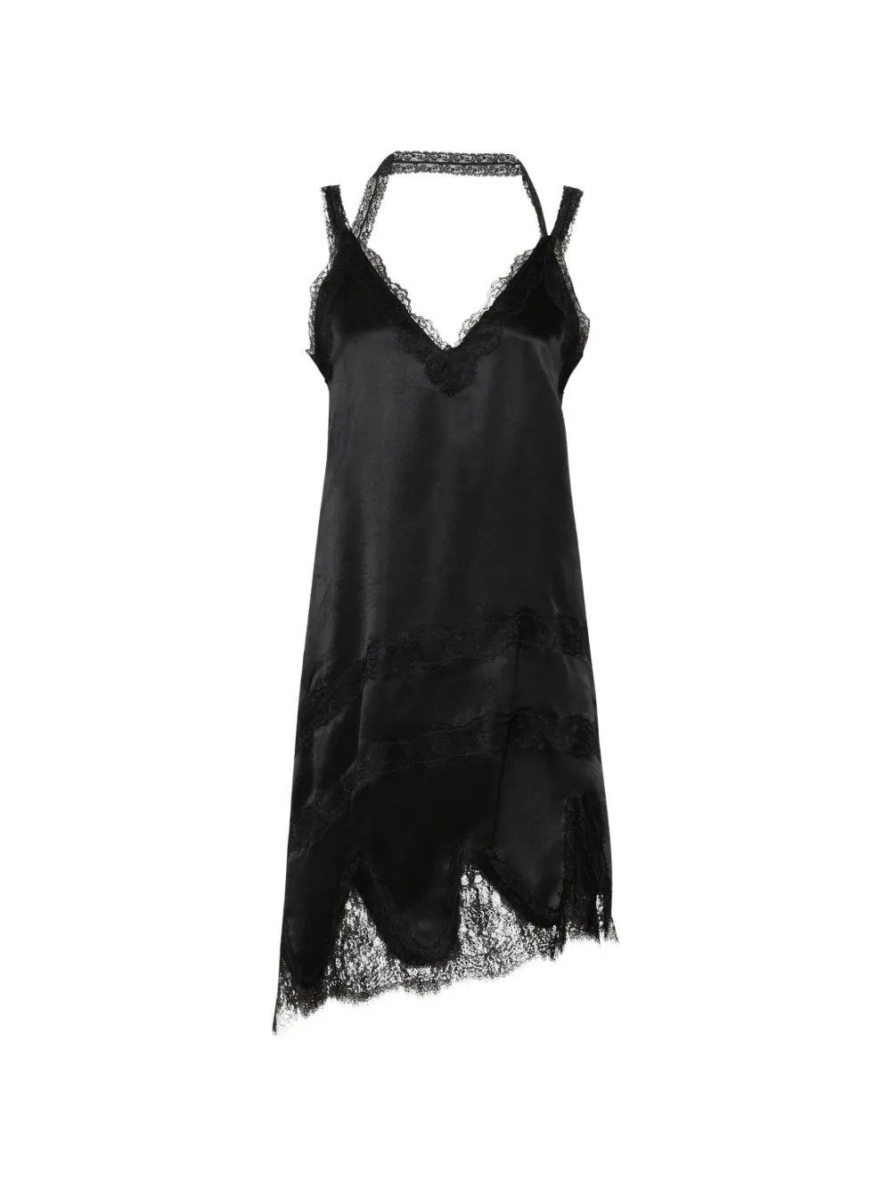 Marella lace-trim asymmetric midi dress - Nero