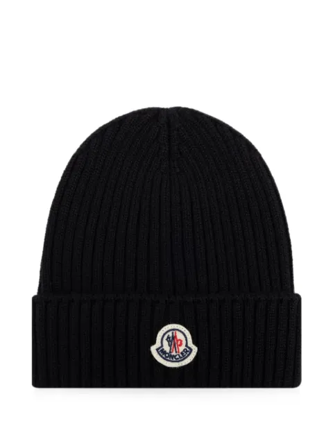 Moncler Enfant logo-patch ribbed-knit beanie hat