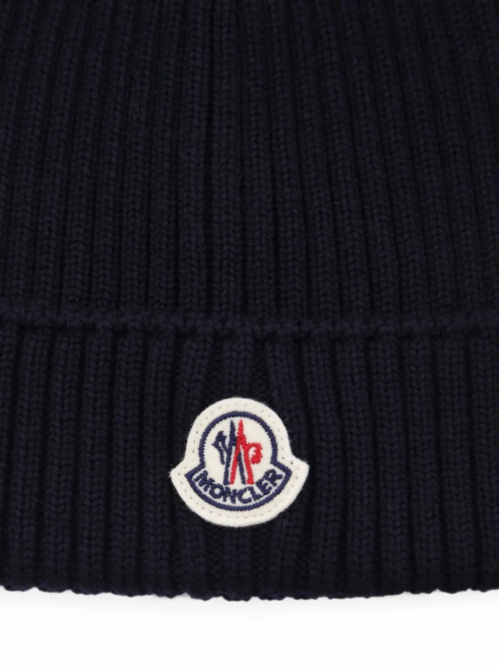 Moncler Enfant Ribgebreide muts met logo-patch Blauw