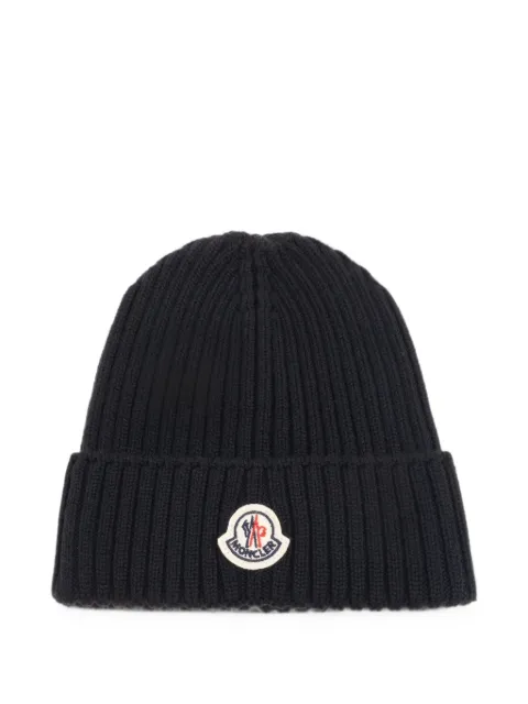 Moncler Enfant gorro tejido de canalé con parche del logo