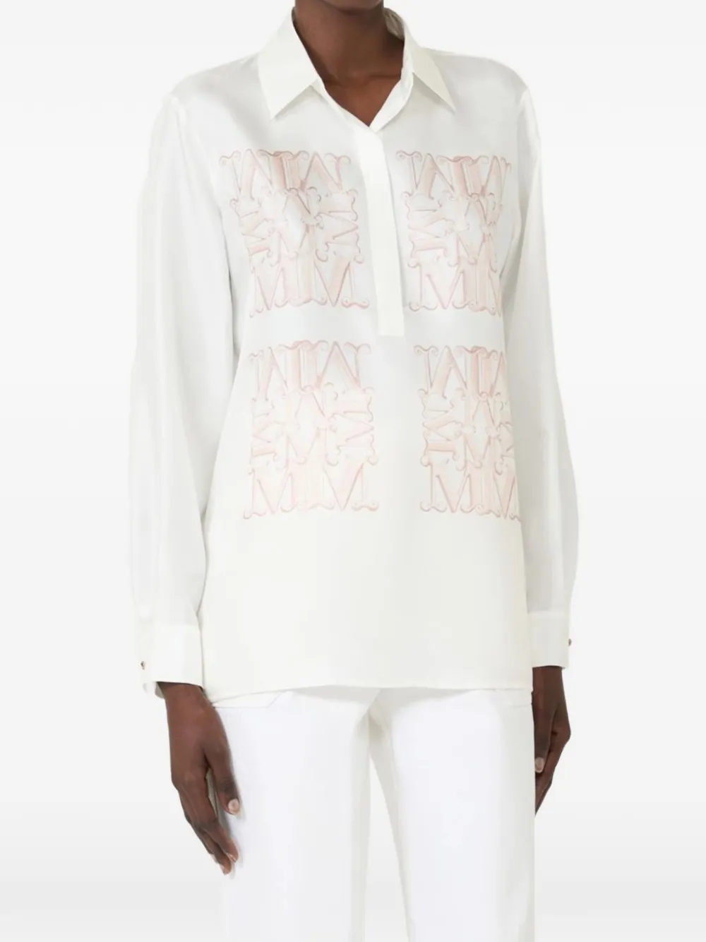 Max Mara Blouse met geborduurd logo Beige