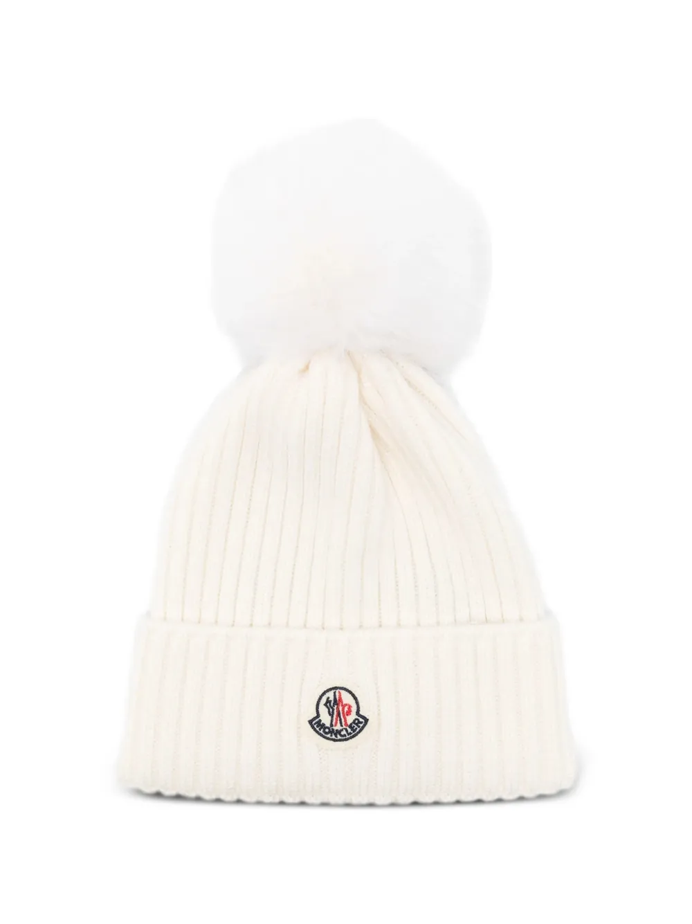 Moncler Enfant Geribbelde muts met pompon Wit
