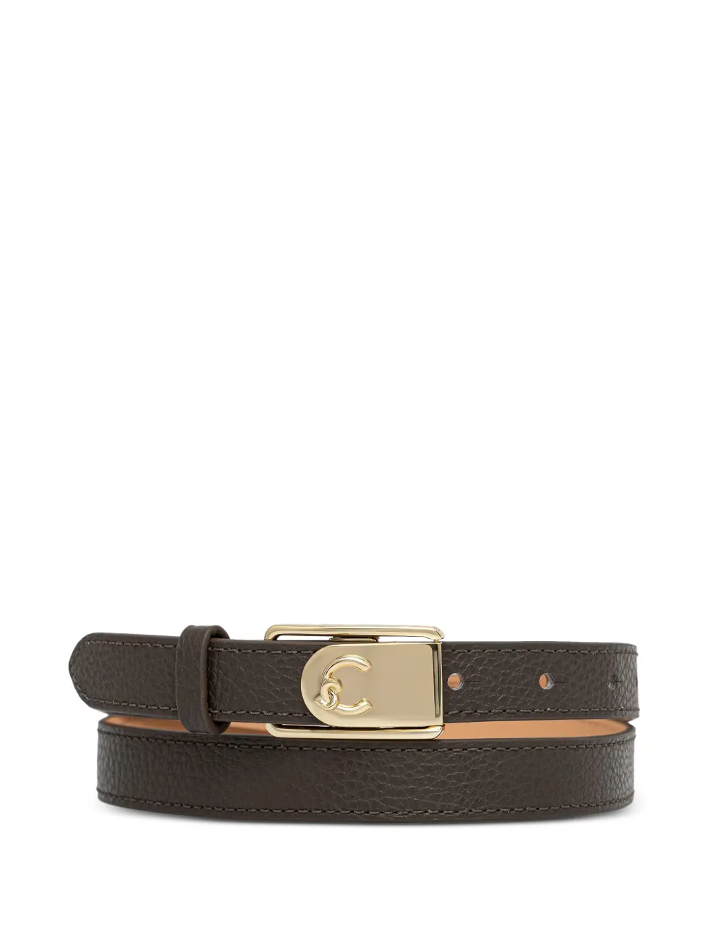 Coccinelle logo-plaque grained leather belt - Marrone