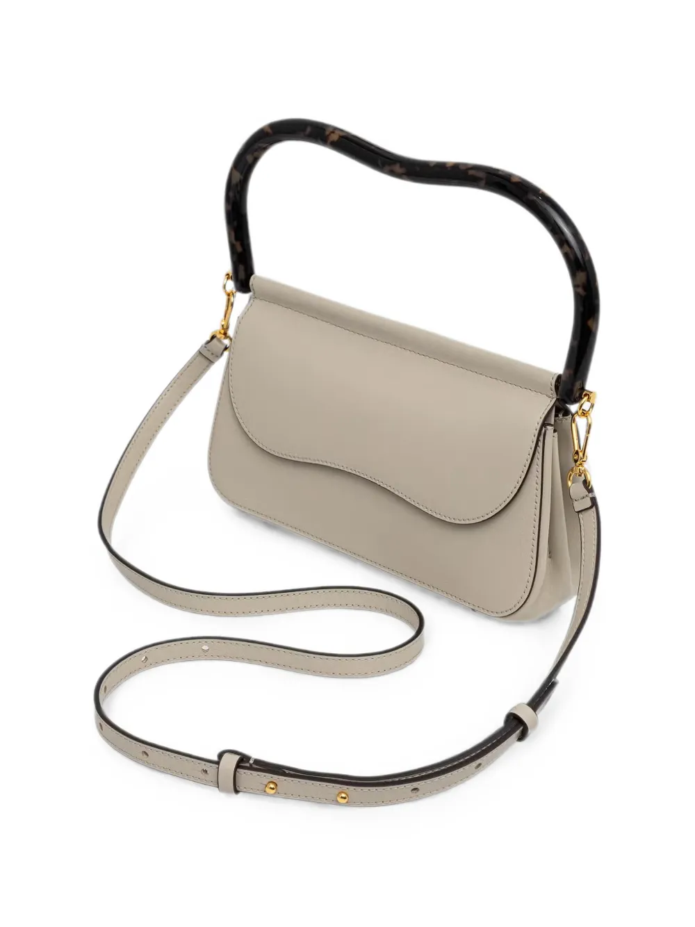 Coccinelle Leren shopper met schildpadschild-effect en handgreep Beige