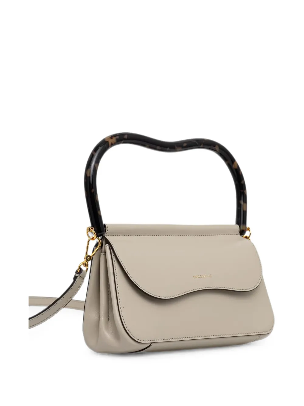 Coccinelle Leren shopper met schildpadschild-effect en handgreep Beige