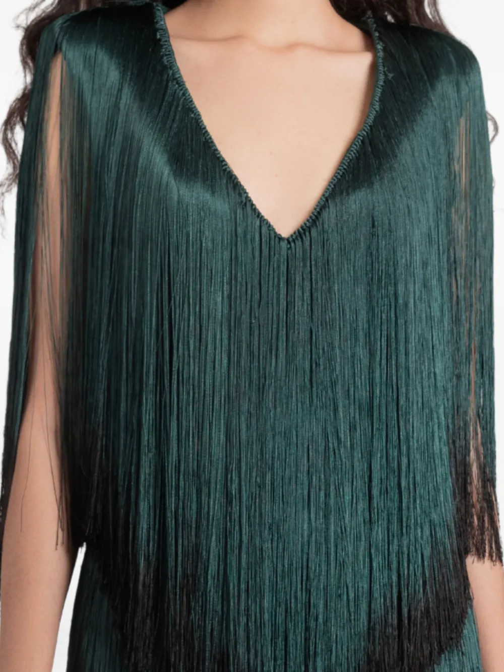 Gemy Maalouf Top met V-hals en franje afwerking Groen