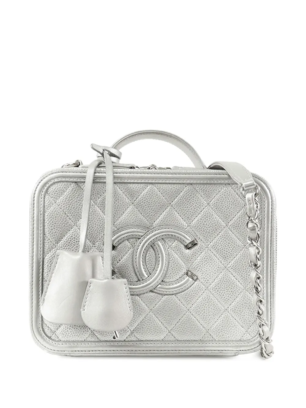 CHANEL Pre-Owned 2016-2017 Medium Caviar CC Filigree Vanity Case satchel - Silver