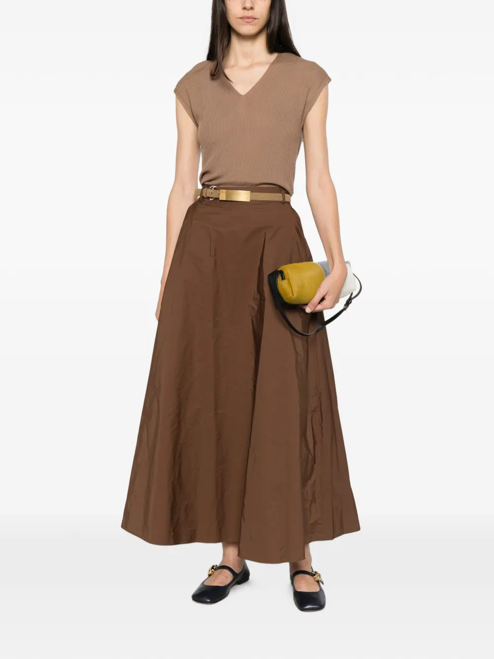 'S Max Mara Flared maxi-rok met riemlussen Bruin