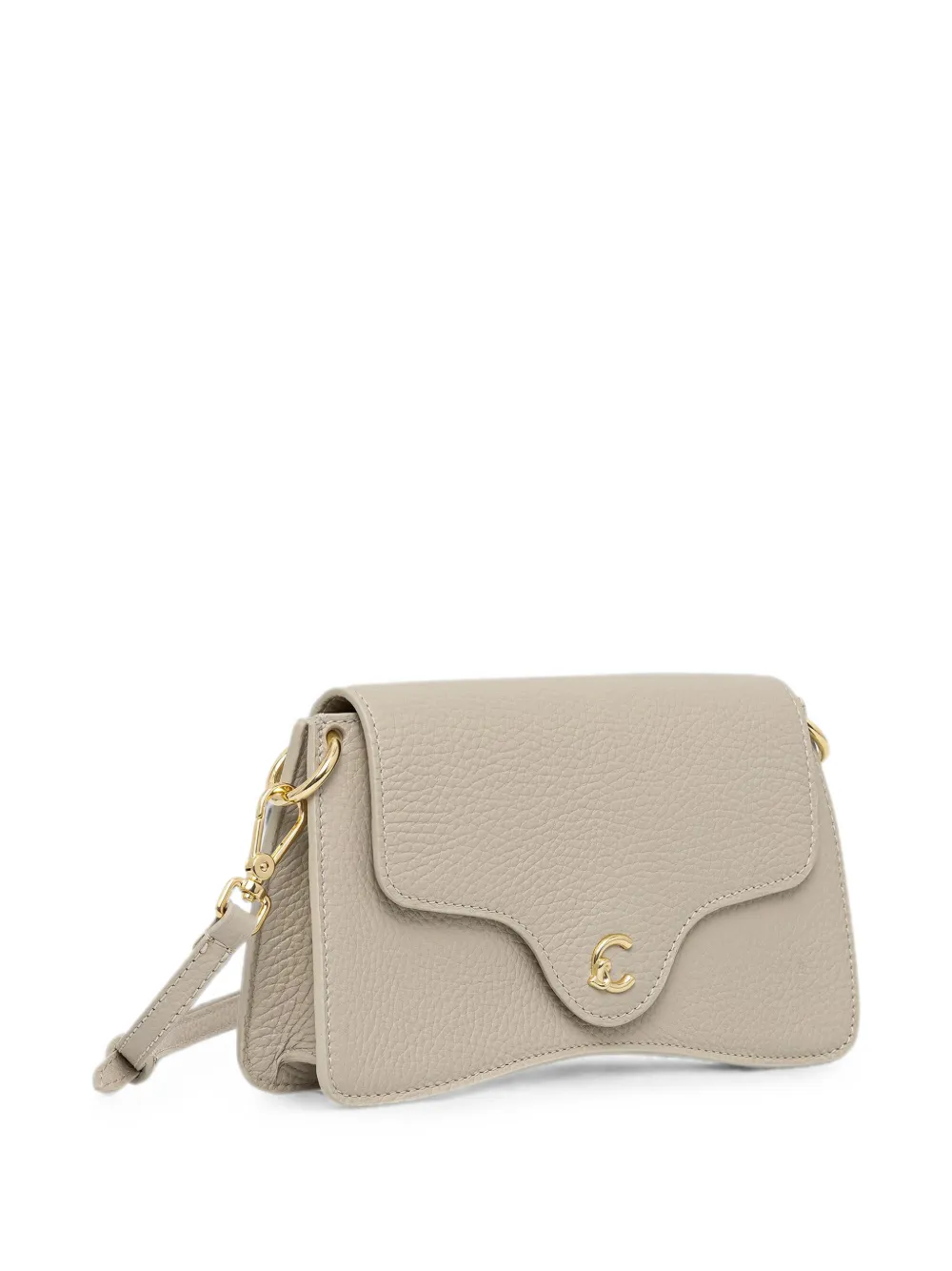 Coccinelle C-Me mini-schoudertas van bewerkt leer met logoplakkaat Beige