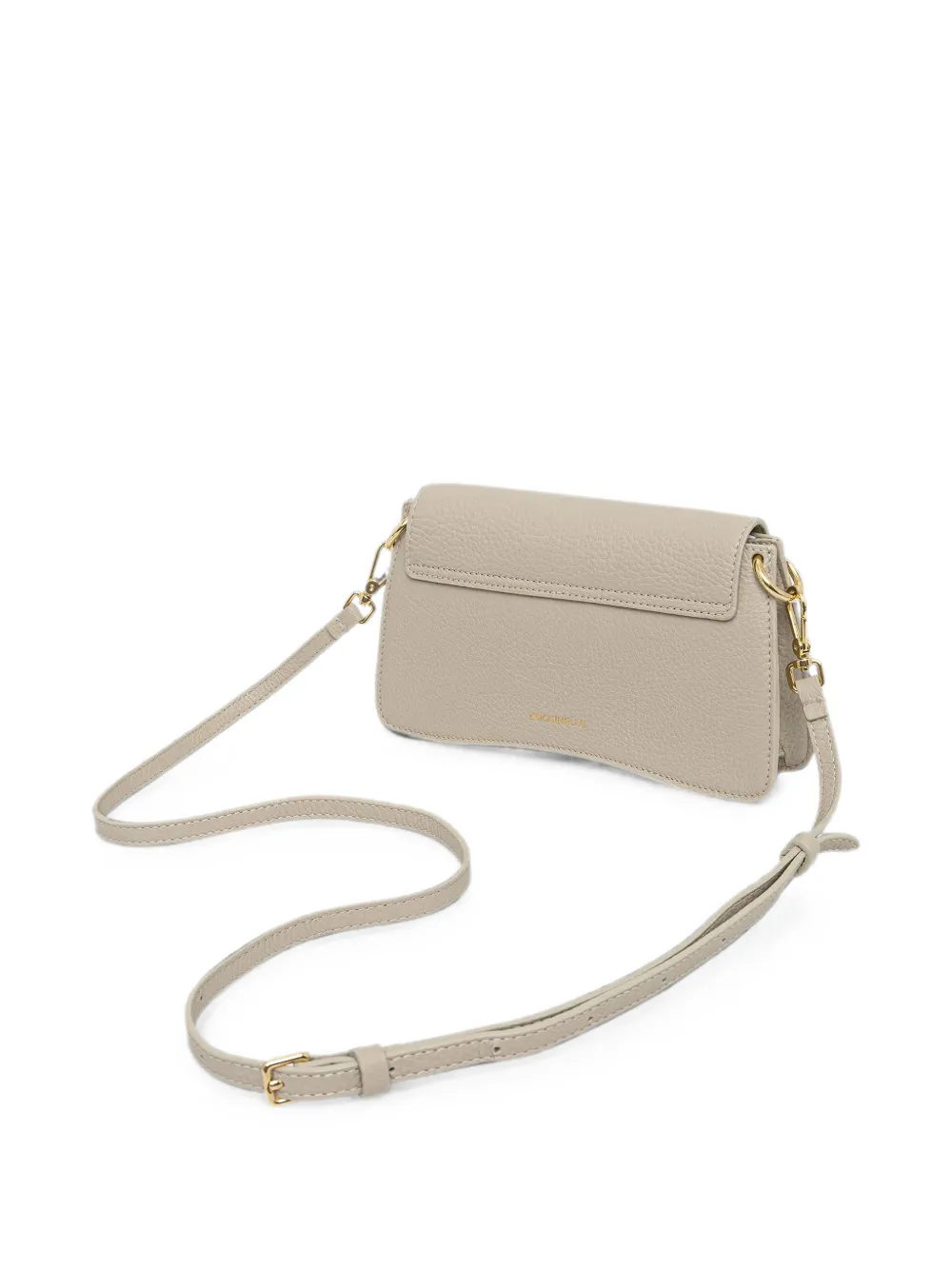 Coccinelle C-Me mini-schoudertas van bewerkt leer met logoplakkaat Beige