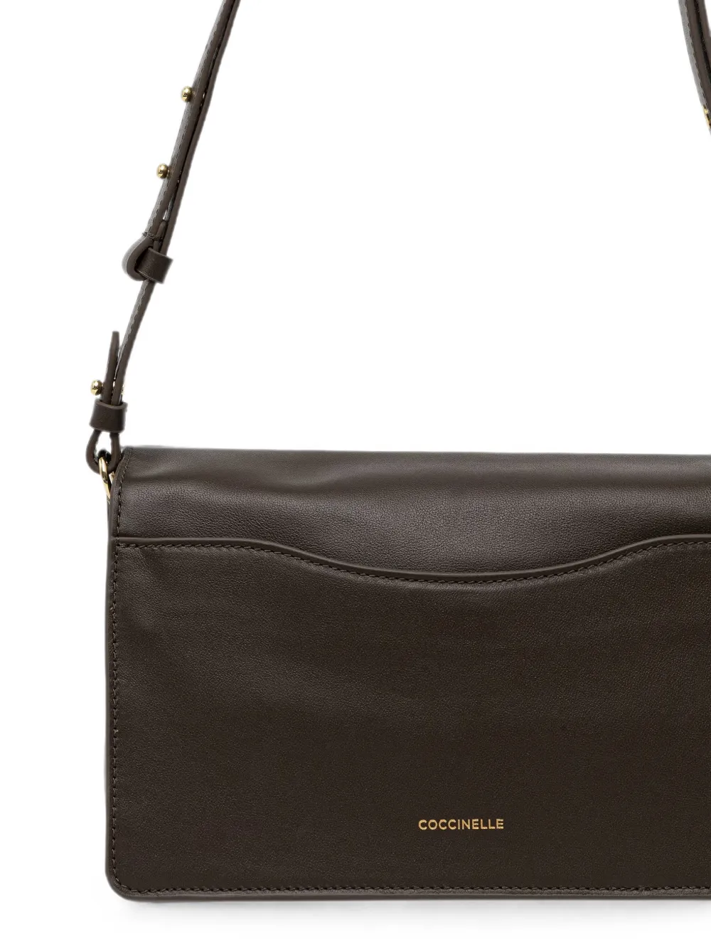 Coccinelle logo-embossed leather shoulder bag Bruin