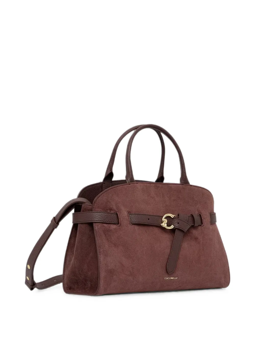 Coccinelle Medium Sabine suède shopper met gespdetail Bruin