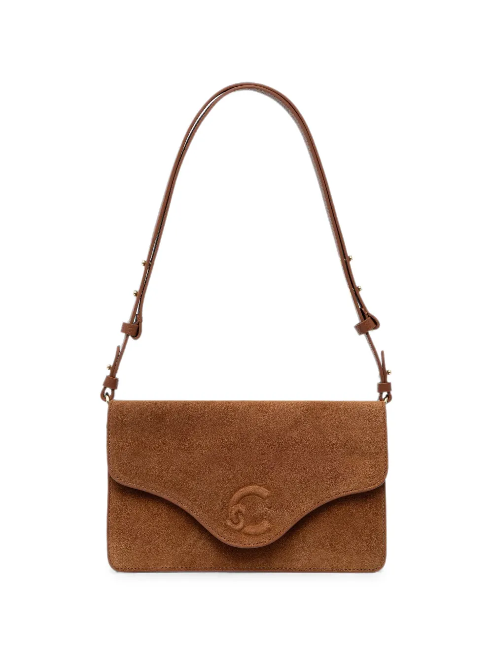 Coccinelle logo-embossed suede shoulder bag - Braun