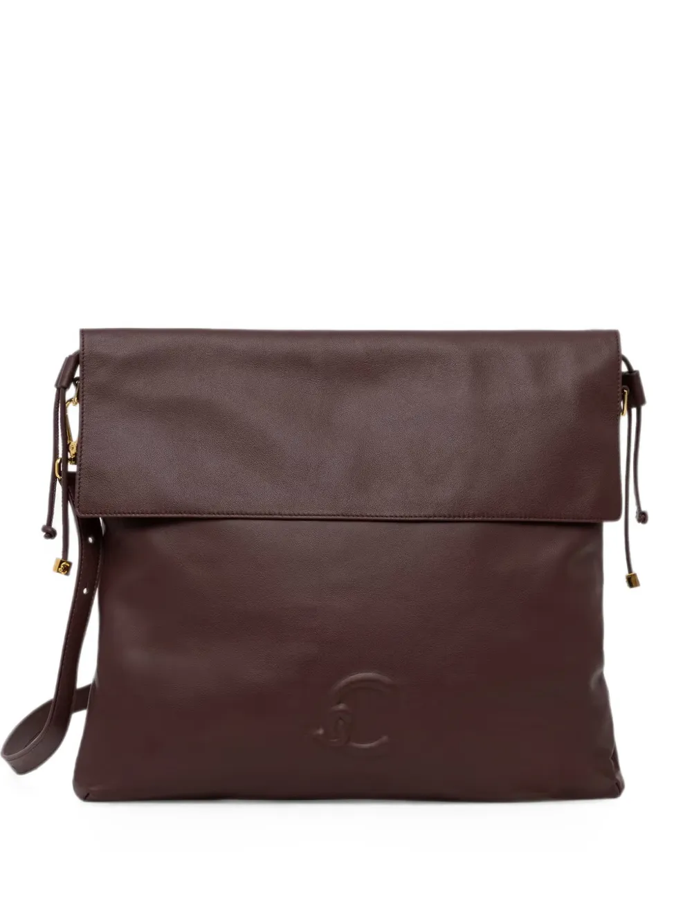 Coccinelle logo-embossed foldover shoulder bag - Marrone