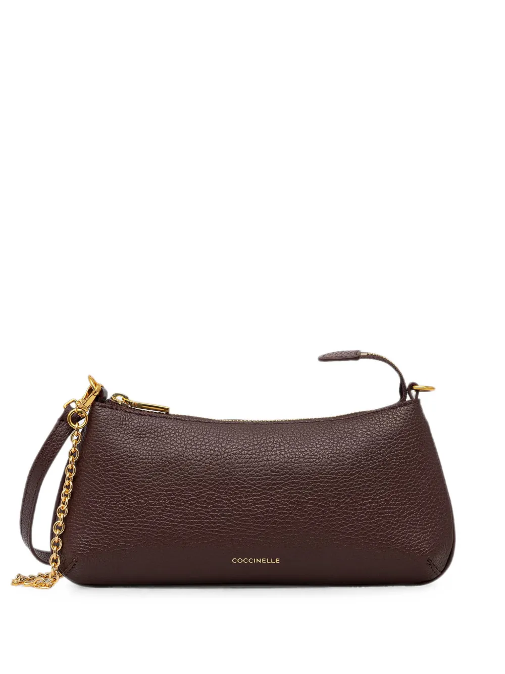 Coccinelle Mini C-Me Chain grainy-leather chain-link shoulder bag - Marrone