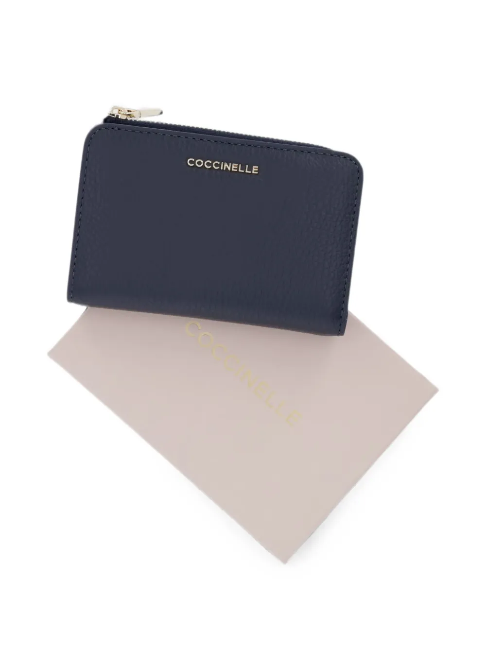 Coccinelle Kleine metallic portemonnee van saffiano leer met logoprint Blauw