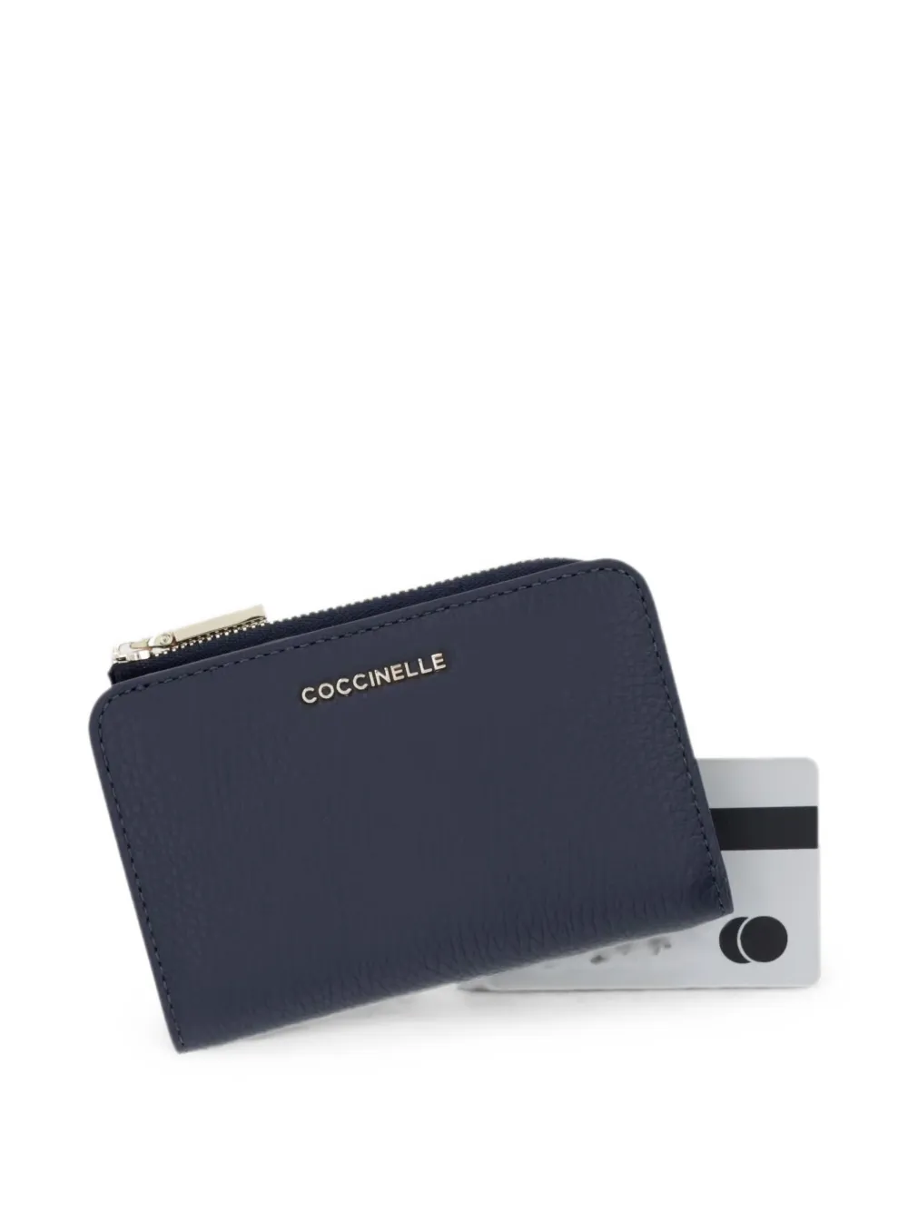 Coccinelle Kleine metallic portemonnee van saffiano leer met logoprint Blauw