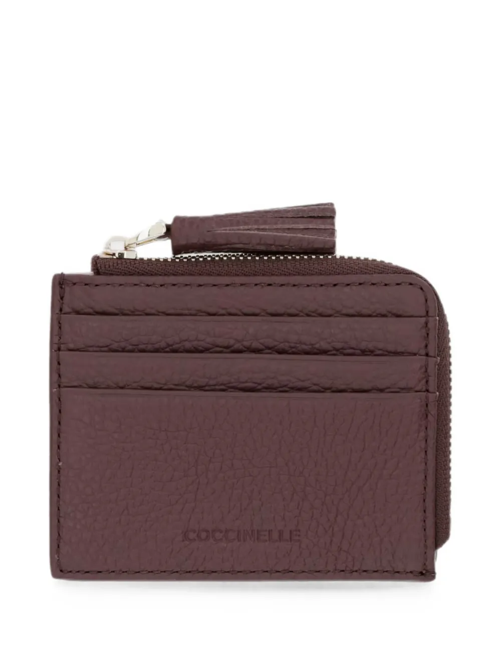 Coccinelle small Tassel pebbled-leather cardholder - Braun