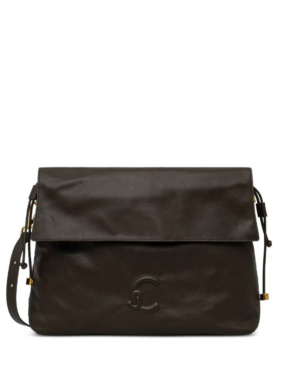 Coccinelle embossed-logo foldover shoulder bag - Marrone