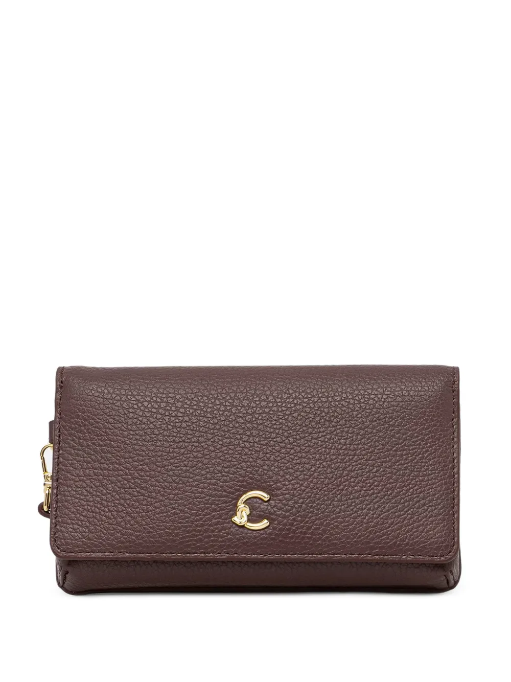 Coccinelle small C-Me logo-plaque pebbled clutch bags - Brown