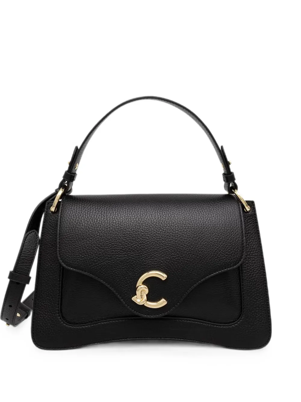 Coccinelle C-Me logo-plaque pebbled-leather shoulder bag - Black