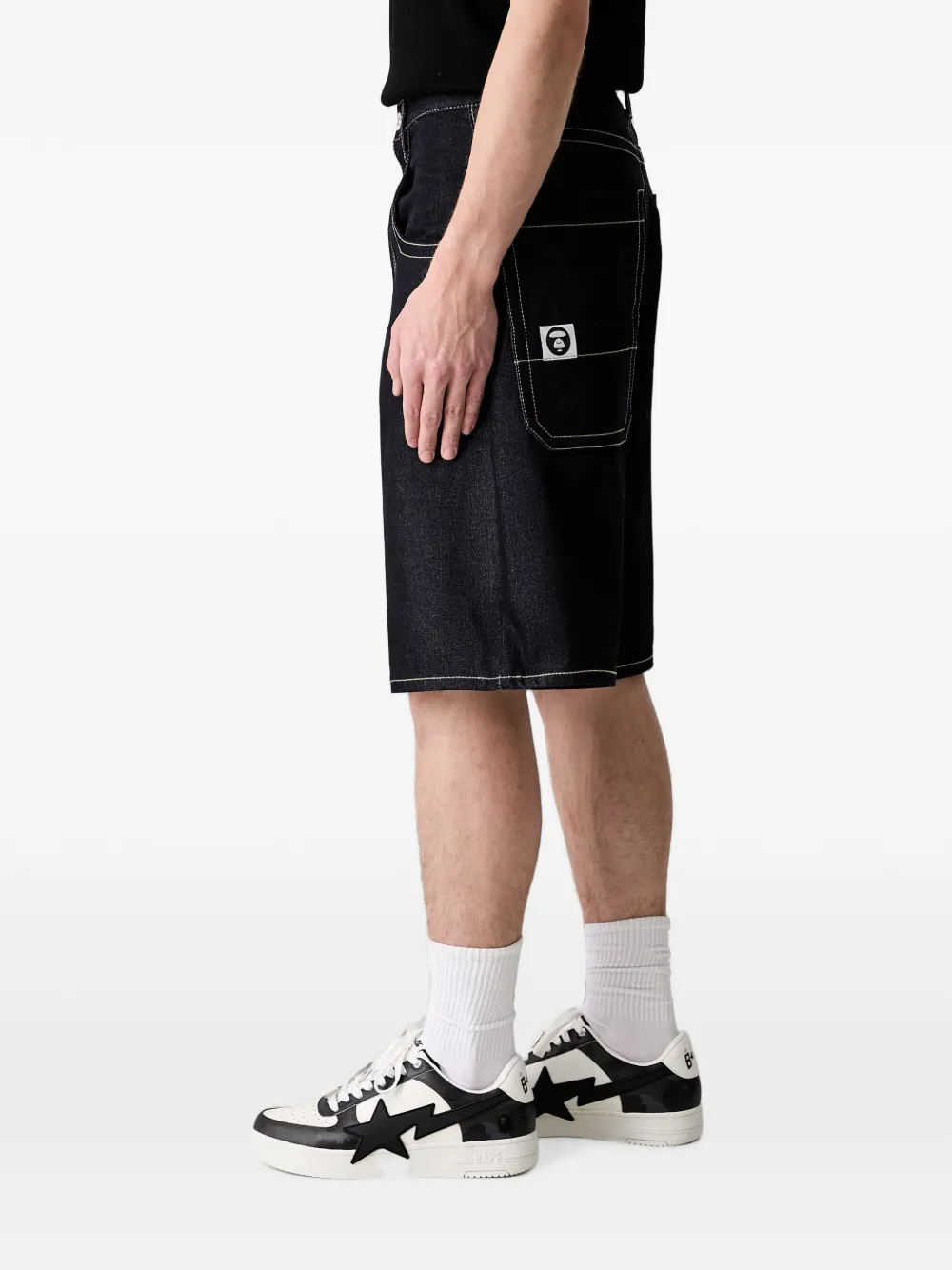 AAPE BY *A BATHING APE Denim shorts met logopatch Blauw