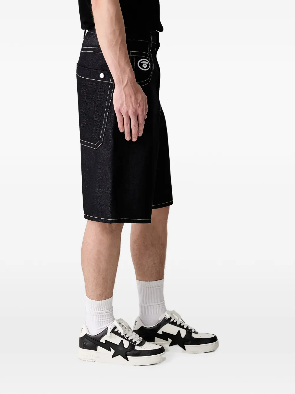 AAPE BY *A BATHING APE Denim shorts met logopatch Blauw